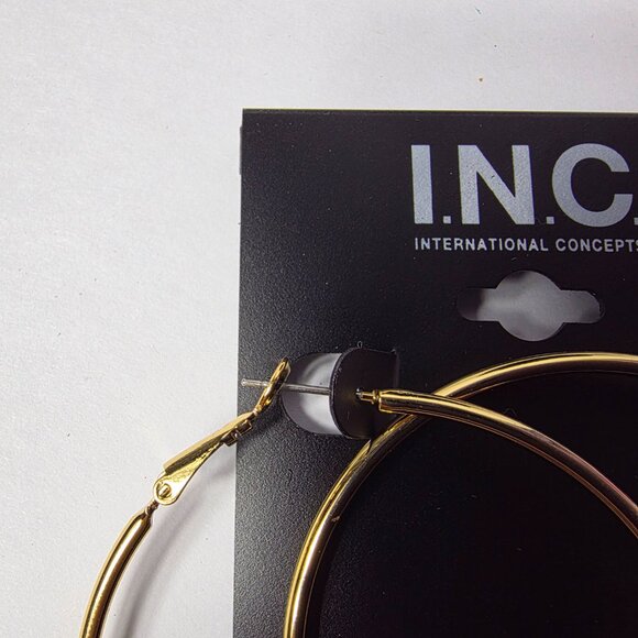 INC 70 mm gold Tone Hoop Earrings for Peirced Ears - Picture 2 of 6